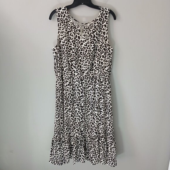 Talbots Sz 14 Leopard Print Ruffle Hem Dress Sleeveless Tank Midi Keyhole Neck - Picture 1 of 15
